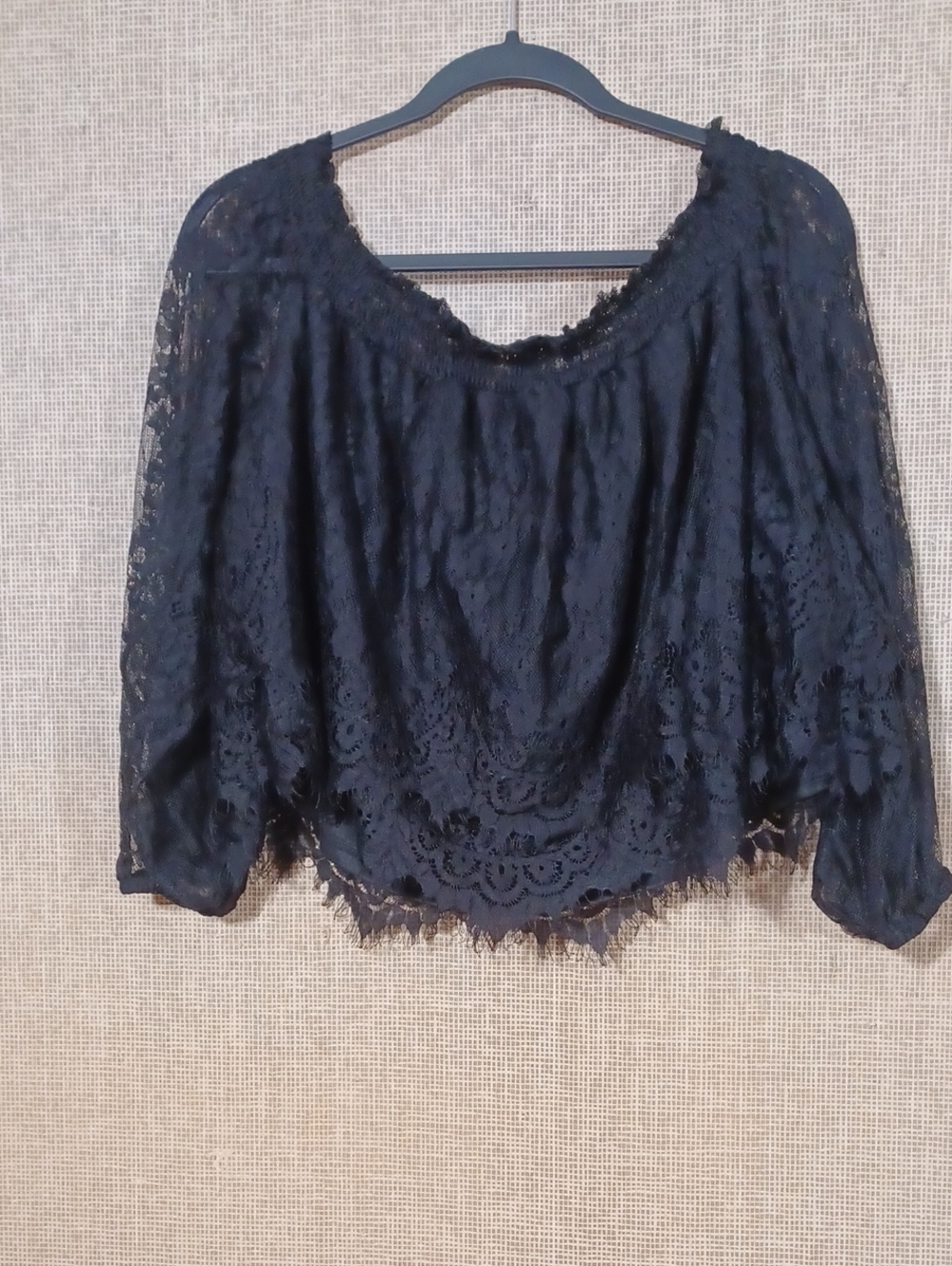 Francesca's Collections Black Lace Peasant Blouse